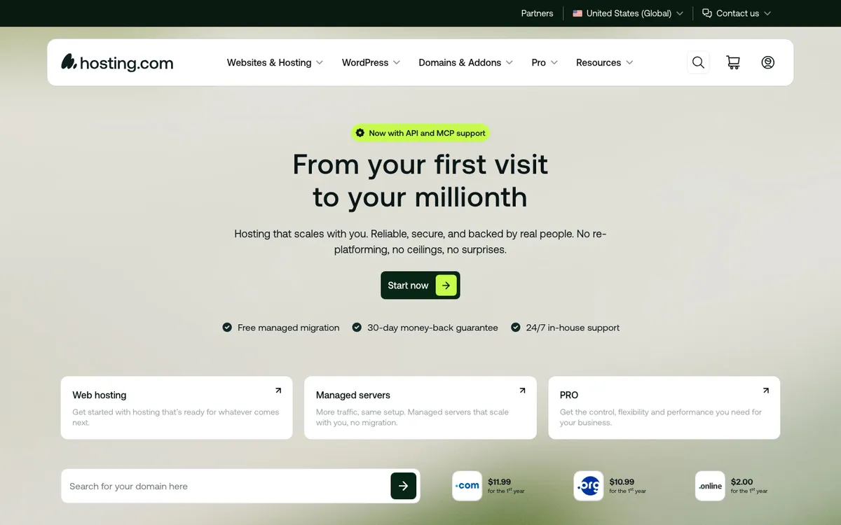 Hosting.com homepage